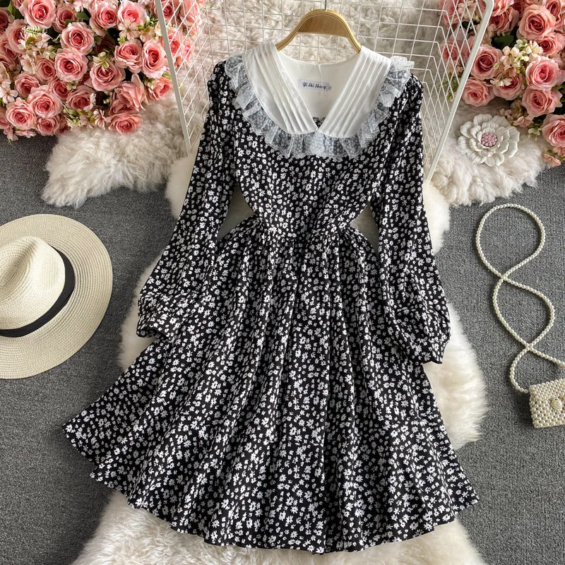 Formal Long Sleeves Bodycon DressSlim temperament long sleeve floral dress female  2961