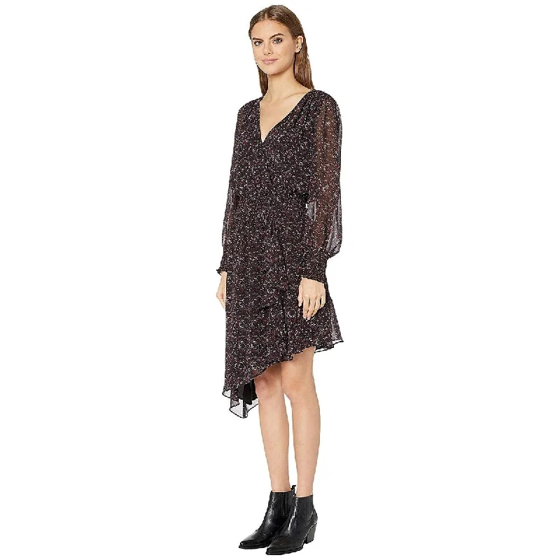 Fitted Lace Long Sleeves Dress1.State Women's Long Sleeve Asymmetric Hem Baroque Floral Dress Black Size Small