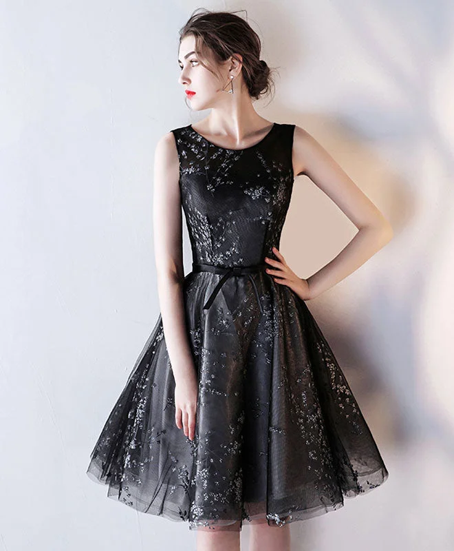 prom dress cleaningBlack Tulle A Line Short Prom Dress, Black Homecoming Dress