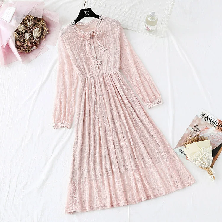 Fashionable Long Sleeves Cocktail DressLace Dress Small fragrance long sleeve bottomed skirt  4358