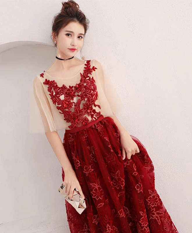 pastel prom dressesBurgundy Lace Long Prom Dress, Burgundy Formal Long Graduation Dress