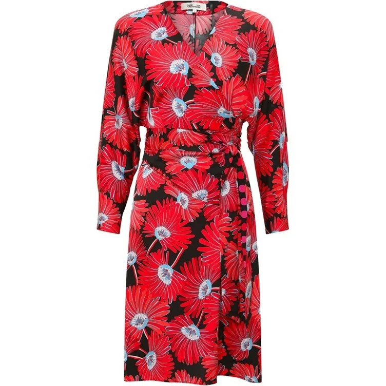 Funky Long Sleeves Cami DressDiane von Furstenberg DVF Women's Mikah Red Floral Long Sleeve Wrap Dress, Feather Fan