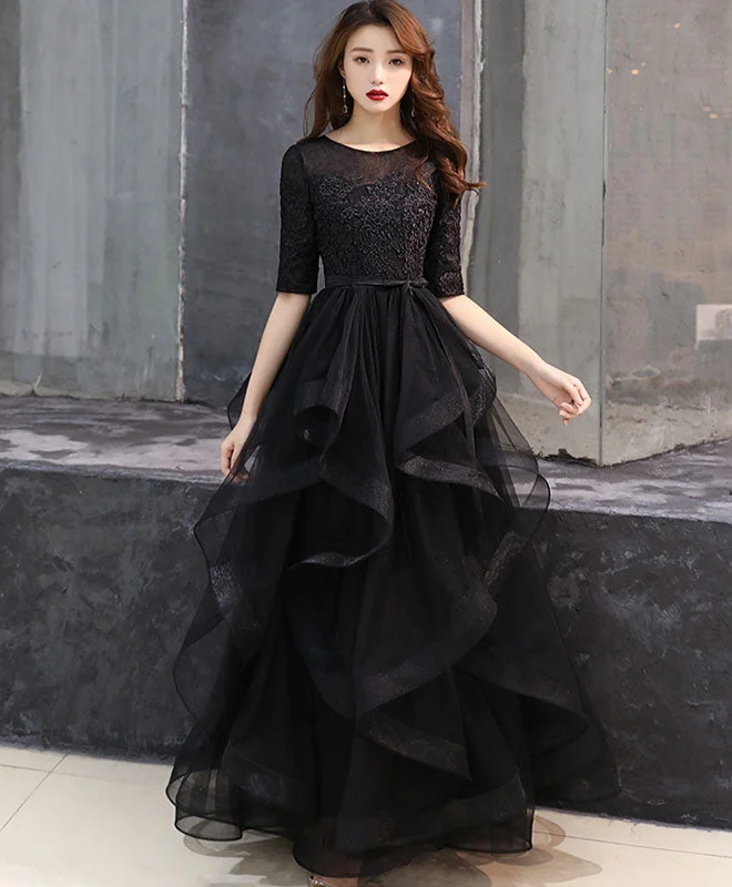 prom dresses for hourglass figuresBlack Tulle Lace Long Prom Dress Black Tulle Lace Formal Dress