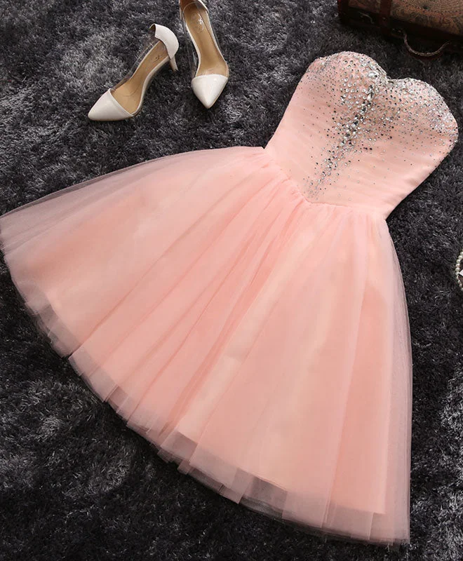 thigh-high slit prom dressesPink A Line Sweetheart Neck Short Prom Dress, Homecoming Dresses