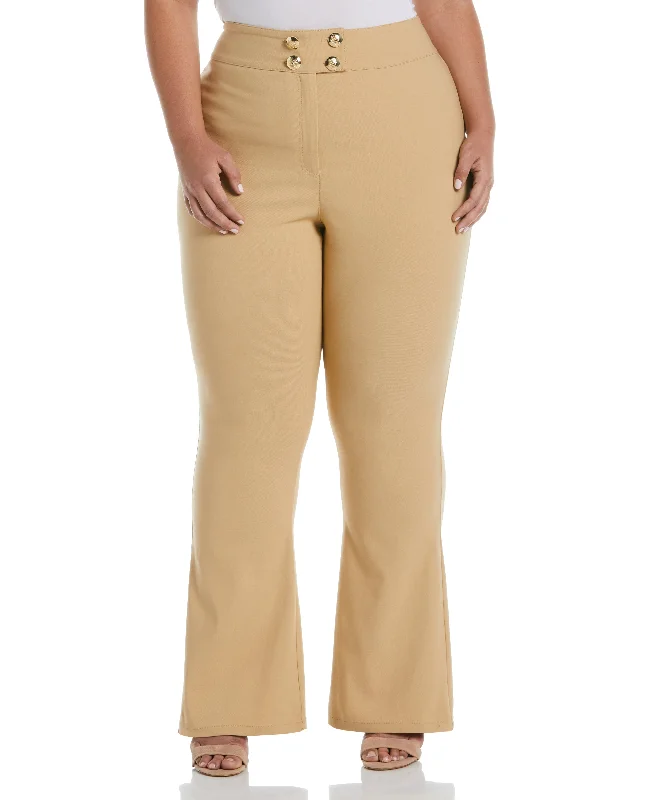 women's wedding pantsPlus Size Flare Leg Pant with Button Detail