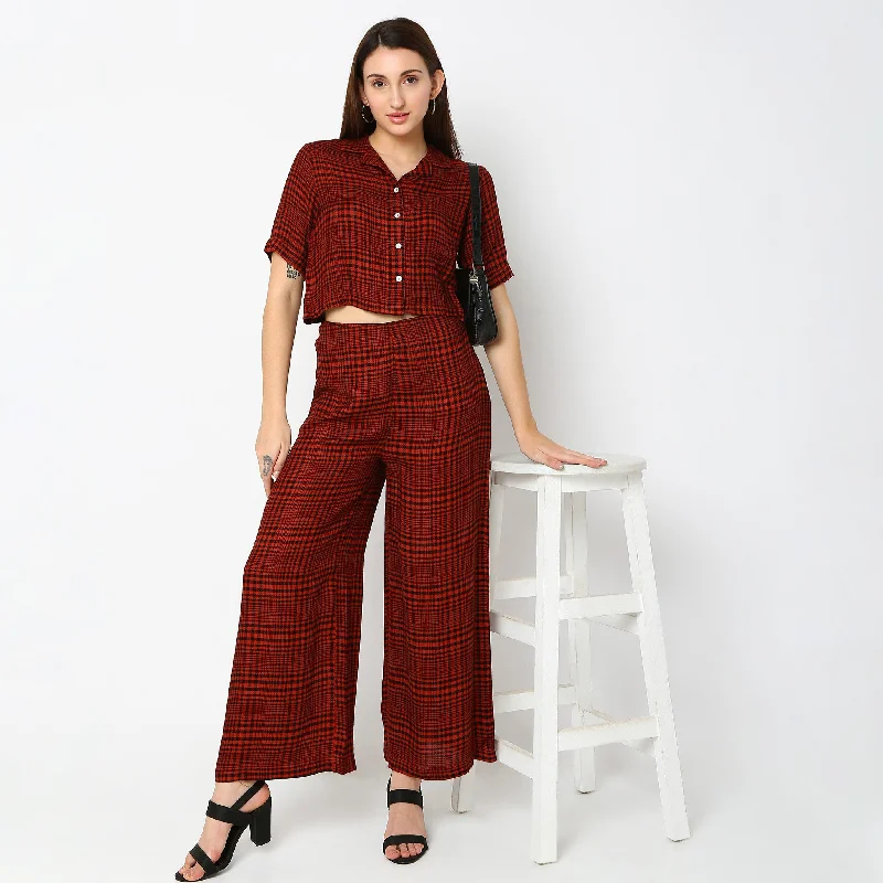 women's ripped pantsFlare Fit Checkered Mid Rise Palazzos