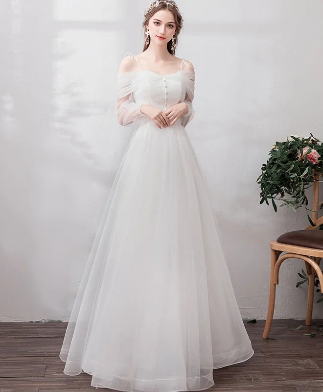 prom dress try-on ideasWhite Sweetheart Tulle Long Prom Dress White Formal Dress