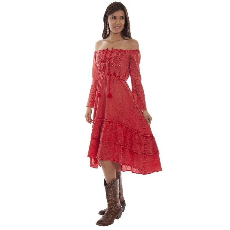 Fashionable Long Sleeves Off-the-Shoulder DressScully Western Dress Womens Long Sleeve Off Shoulder F0_PSL-249