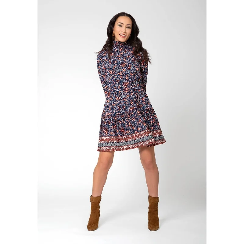 Funky Pattern Long Sleeves DressLeota Women's Long Sleeve Olive Boho Tiered Jersey Dress Blue