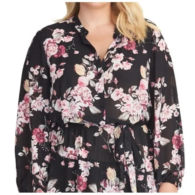 Flexible Cotton Long Sleeves DressRachel Roy Women's Plus Size Ally Floral Print Long Sleeve Dress Black Size 2X