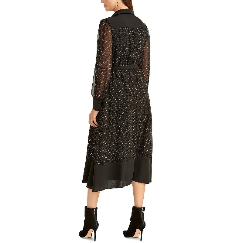 Fuzzy Knitted Long Sleeves DressRachel Roy Women's Long Sleeve Below The Knee Fit Flare Dress Black Size 4