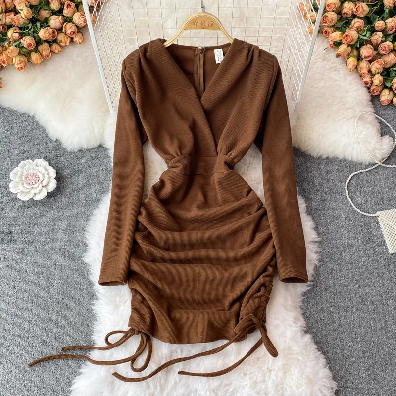 Fitted Long Sleeves DressSexy V Neck Long Sleeve Dress Fashion Dress  10842