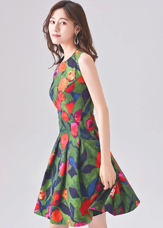 Sleeveless Dress For CasualSCANDINAVIA-Sleeveless Floral A-line Dress