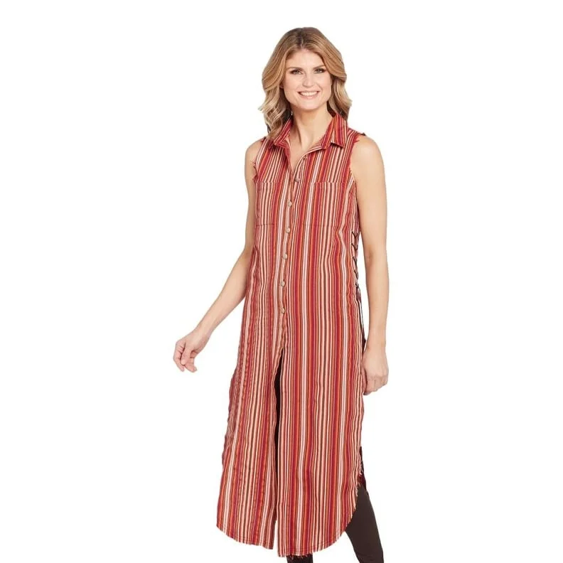 Sleeveless Dress With ZippersCowgirl Up Western Dress Womens Sleeveless Duster Red Orange CG00903