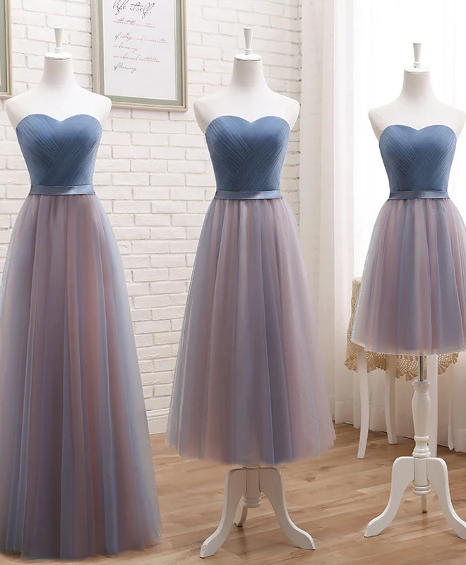 pastel prom dressesCute Tulle Sweetheart Neck Prom Dress, Gray Blue Long Formal Dress