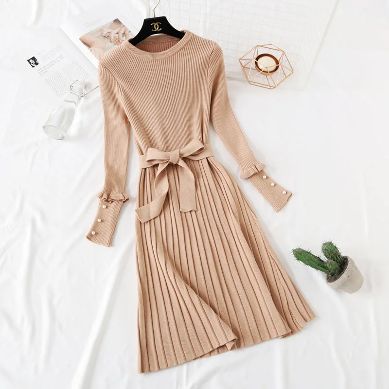 Flattering Long Sleeves DressCelebrity style long sleeve knitted dress  3927