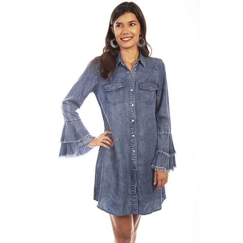 Fitted Long Sleeves High-Low DressScully Western Dress Womens Long Sleeve Snap Shirt Denim F0_HC619