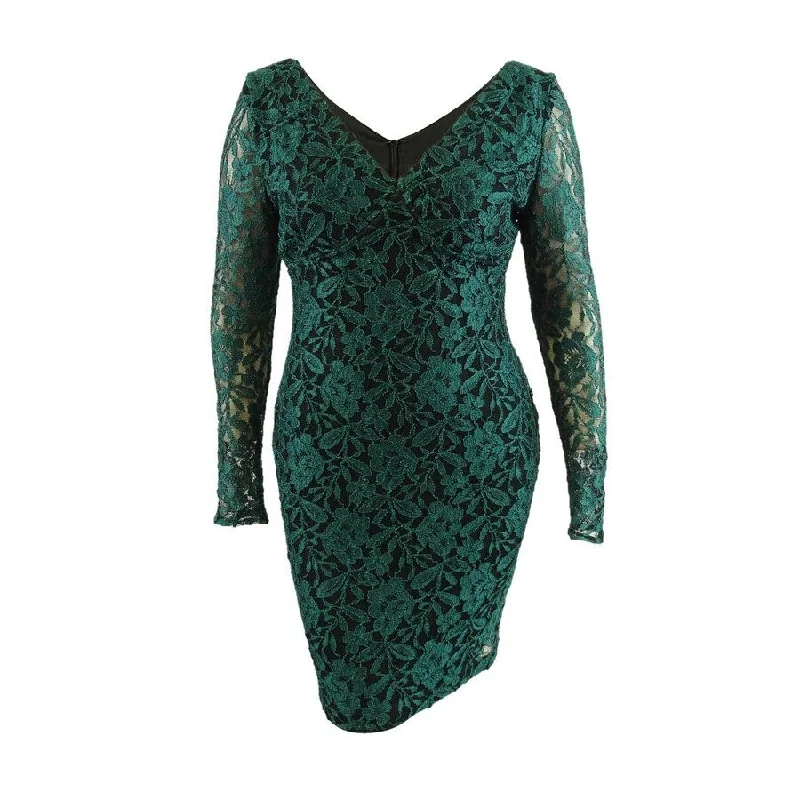 Formal Party Long Sleeves DressGuess Women's Lace Long Sleeve Body Con Dress (16, Emerald/Black)