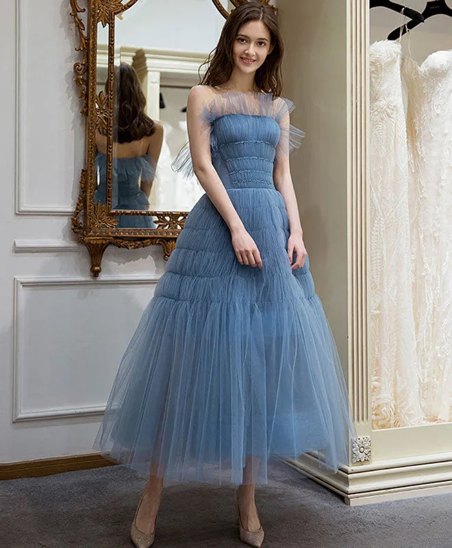 mid-length prom dressesCute Blue Tulle Short Prom Dress, Homecoming Dress