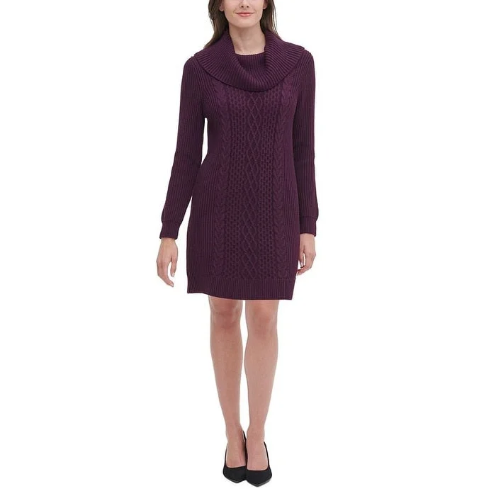 Funky Long Sleeves DressTommy Hilfiger Women's Casual Aubergine Long Sleeve Cowl Neck Sweater Dress Purple Size S