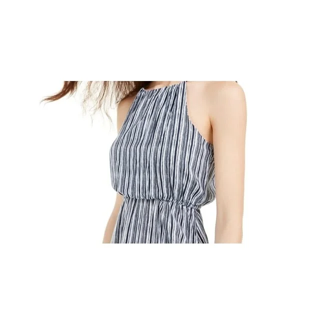 Sleeveless Dress HomecomingSequin Hearts Women's Striped Sleeveless Halter Short Empire Waist Dress Blue Size Medium