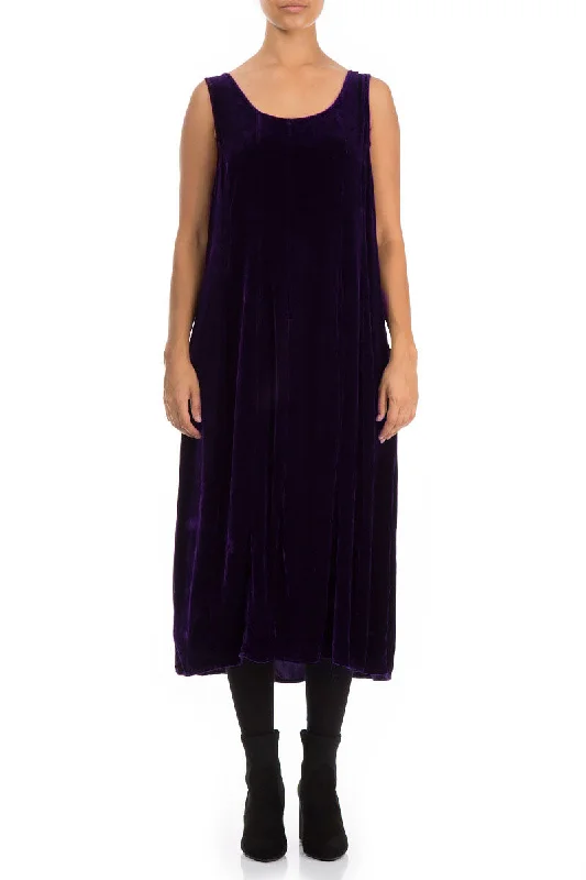 Sleeveless Dress With Keyhole BackSleeveless Royal Purple Silk Velvet Dress