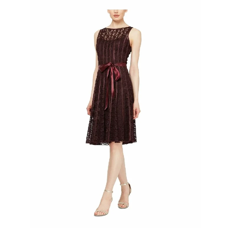 Sleeveless Dress Flower GirlSL Fashions New York Women's Sleeveless Belted A-Line Dress Wine Size 16