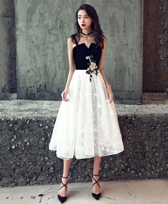 elegant prom dressesCute Black And White Short Prom Dress, Homecoming Dress