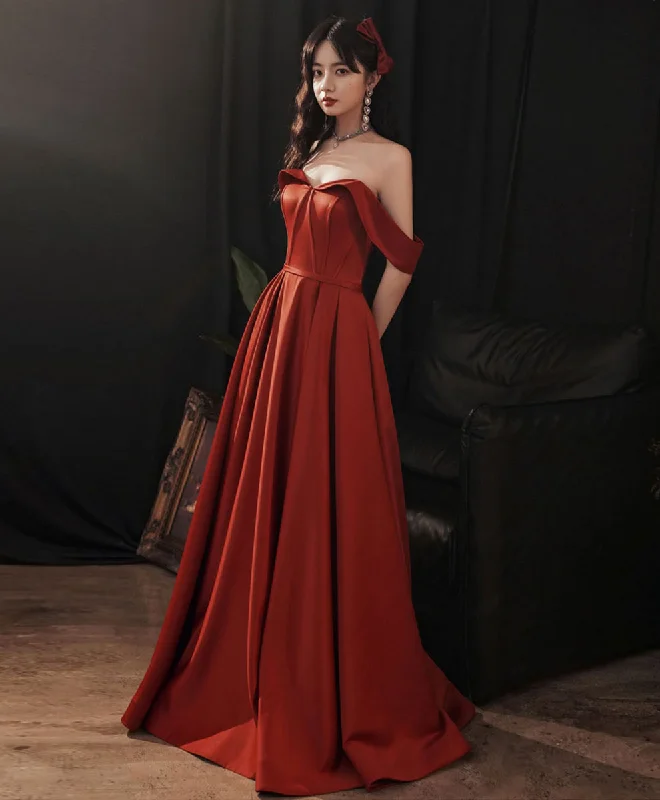 convertible prom dressesSimple Red Satin Long Prom Dress, Burgundy Formal Graduation Dresses