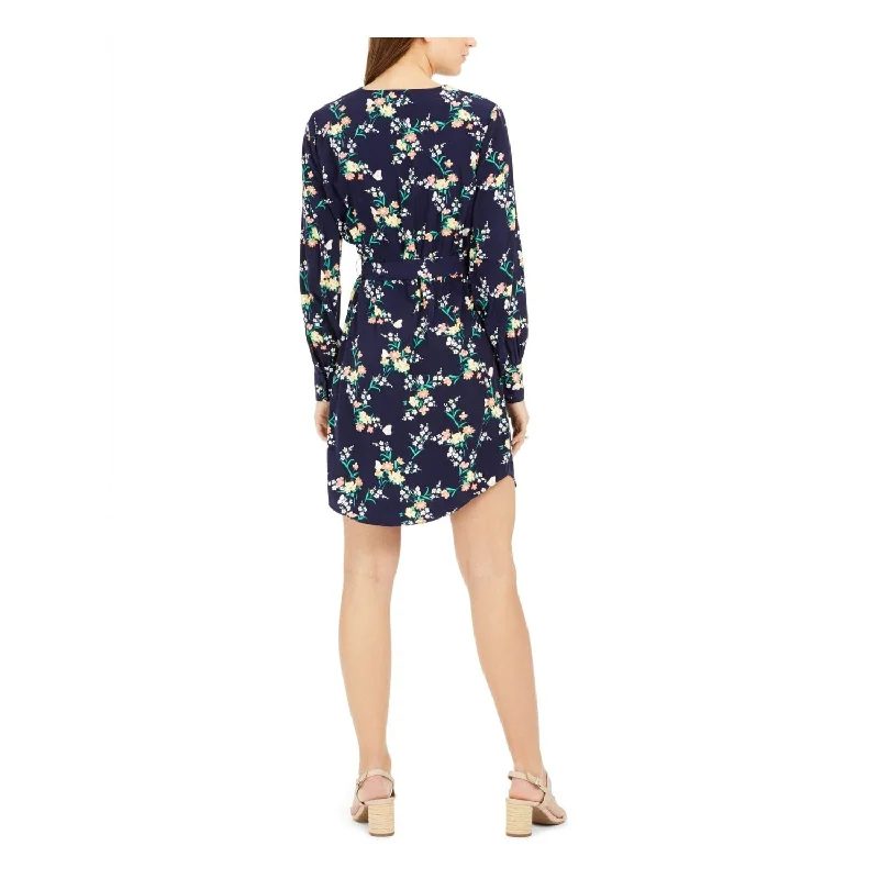 Fitted Silk Long Sleeves DressMaison Jules Women's Floral Long Sleeve V Neck Short Sheath Dress Blue Size Xx-Small