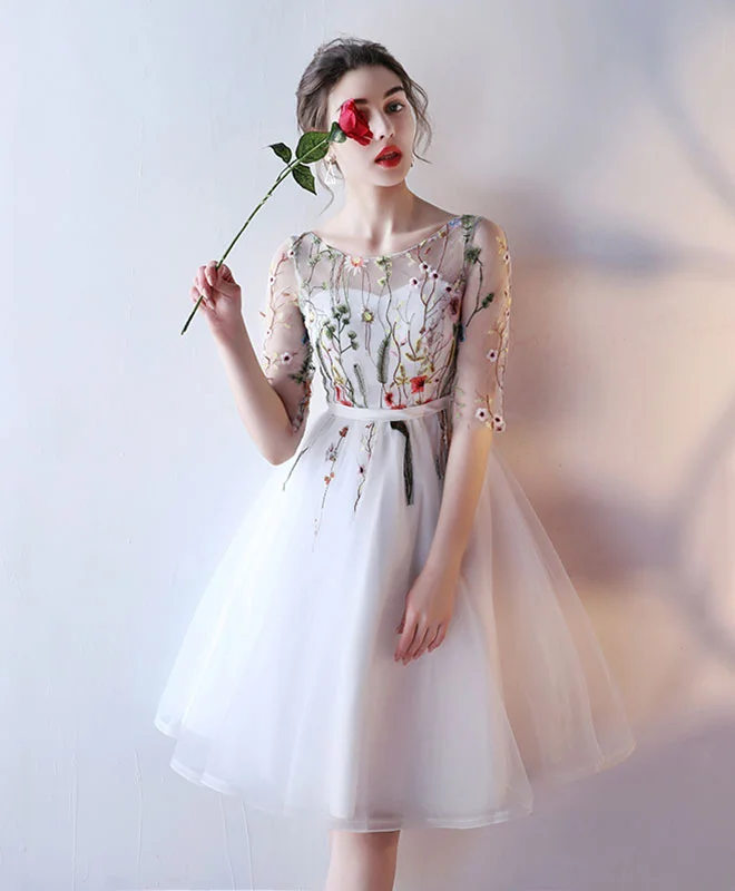 vintage prom dressesCute Round Neck Tulle Short Prom Dress, Homecoming Dress