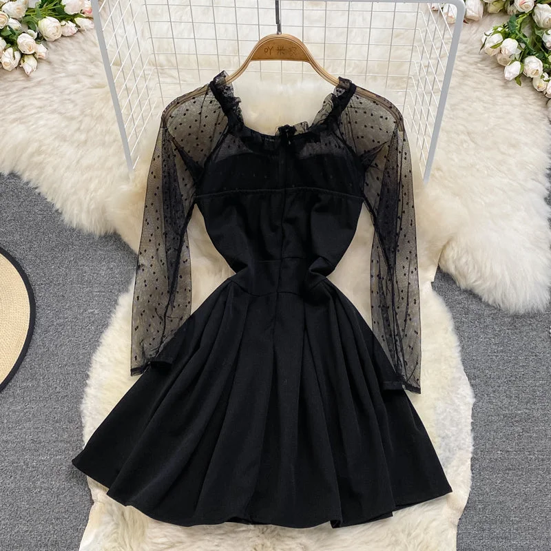 Funky Long Sleeves Jumpsuit DressBlack A Line Long Sleeve Short Dress Fashion Dress  10915