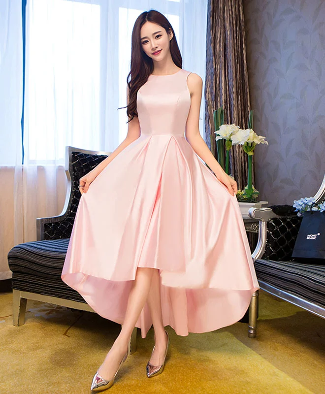 prom dresses for apple shapesSimple Pink Satin Tea Length Prom Dress, Pink Homecoming Dresses