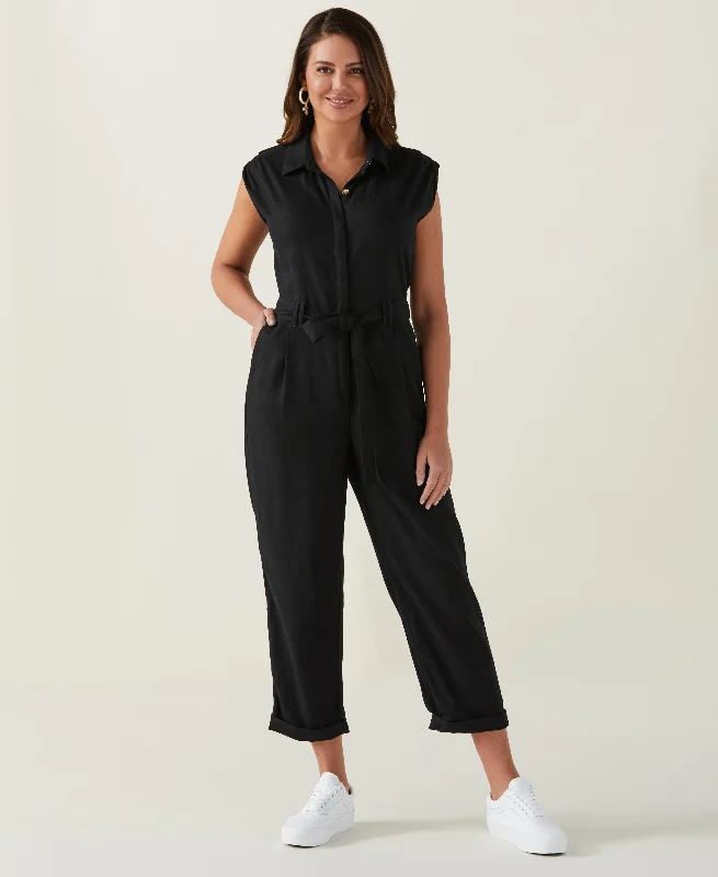 women's straight-leg pantsLinen Blend Jumpsuit