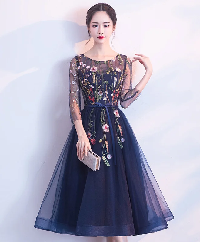 prom dress alterationsCute Dark Blue Tulle Short Prom Dress, Blue Homecoming Dress