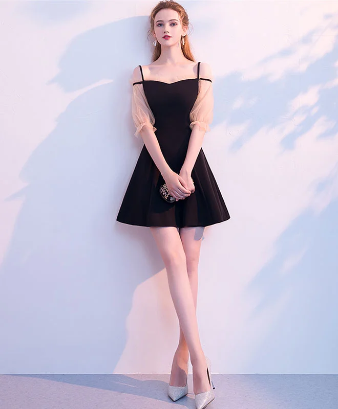 satin prom dressesSimple Black Short Prom Dress, Black Homecoming Dress