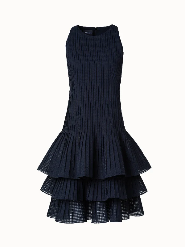 Sleeveless Dress In LinenShort Sleeveless Dress with Pleated Skirt in Semi-Sheer Organza