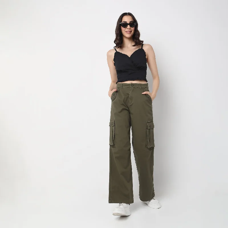 women's sweatpantsRegular Fit Solid High Rise Cargos