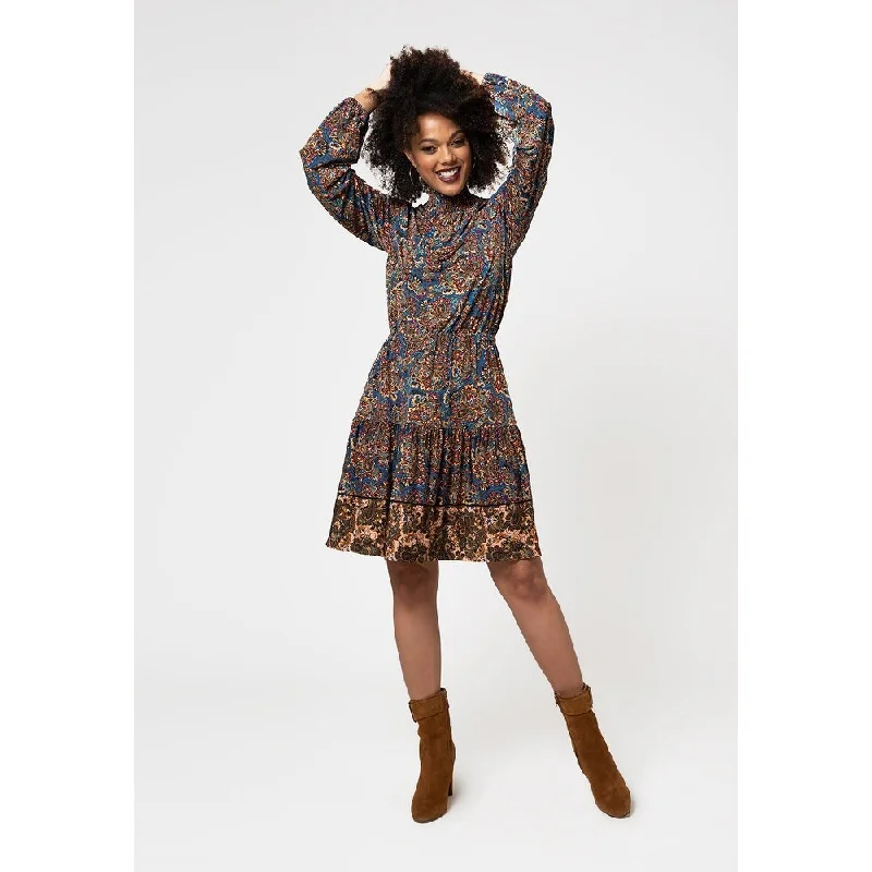 Flowery Silk Long Sleeves DressLeota Women's Long Sleeve Olive Dress In Boho Paisley Blue