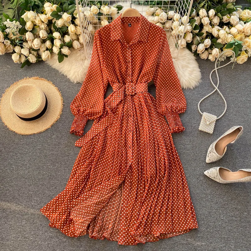 Fuzzy Long Sleeves Wrap DressFashionable A Line Polka Dot Long Sleeve Dress Fashion Dress  10924