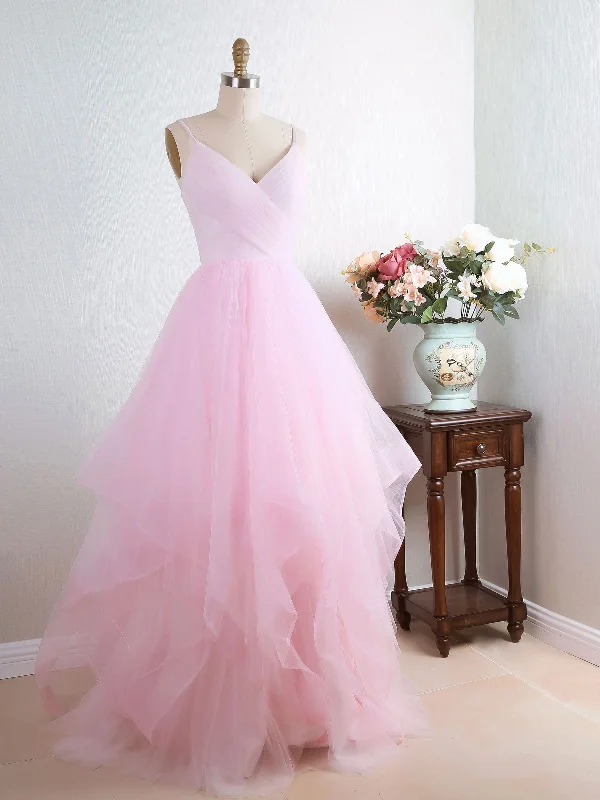 prom dresses for winterPink Tulle Long Prom Dress, Pink Tulle Formal Graduation Dress