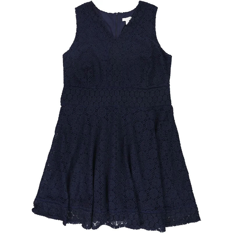 Sleeveless Dress With PatternsCharter Club Womens Sleeveless Knit Lace Fit & Flare Dress, Blue, 2X