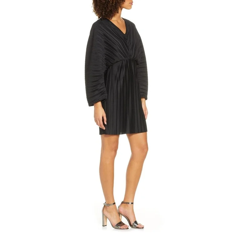 Formal Party Long Sleeves DressFrench Connection Women's Long Sleeve Crinkle Pleat Cocktail Dress Black Size 4