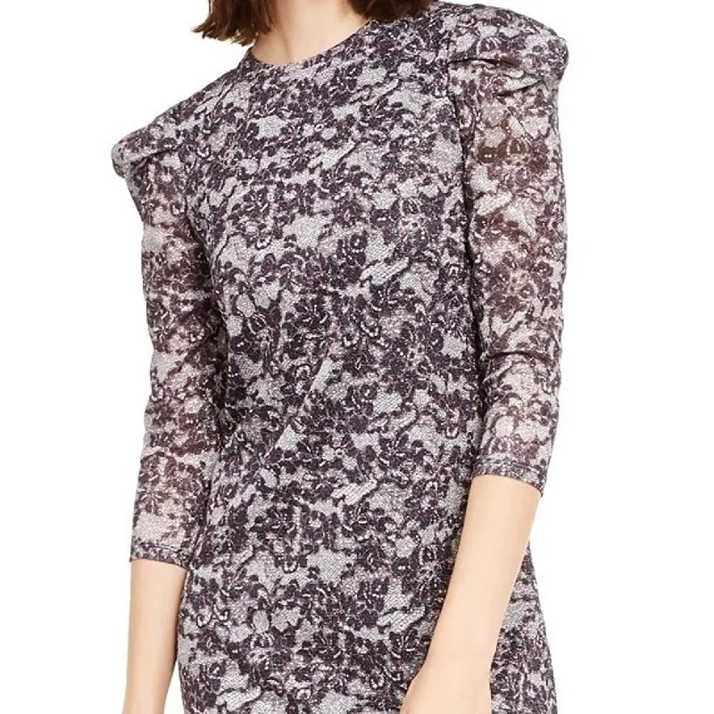 Fancy Long Sleeves Satin Slip DressMichael Kors Women's Silver Floral Long Sleeve Jewel Neck Above The Knee Shift Dress Gray Size Small