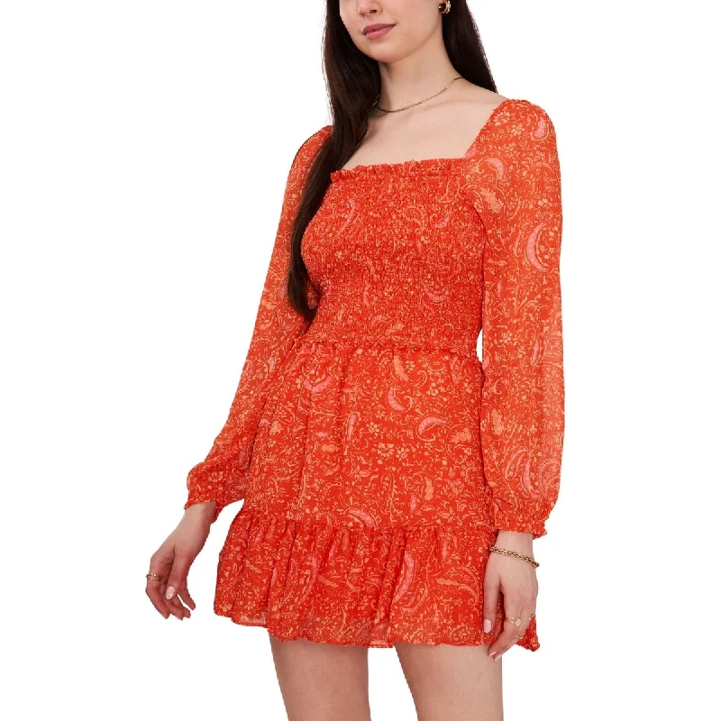 Fabulous Formal Long Sleeves Dress1.STATE Women's Smocked Square Neck Long Sleeve Dress Orange