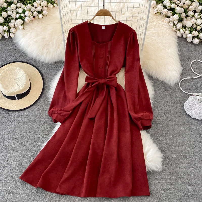 Fresh Long Sleeves DressCute A Line Long Sleeve Dress Fashion Dress  10829