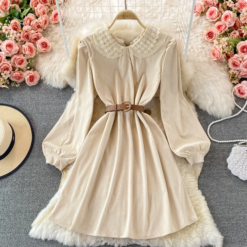 Flirty Long Sleeves DressSweet Lace Long Sleeve Dress A Line Fashion Dress  10841