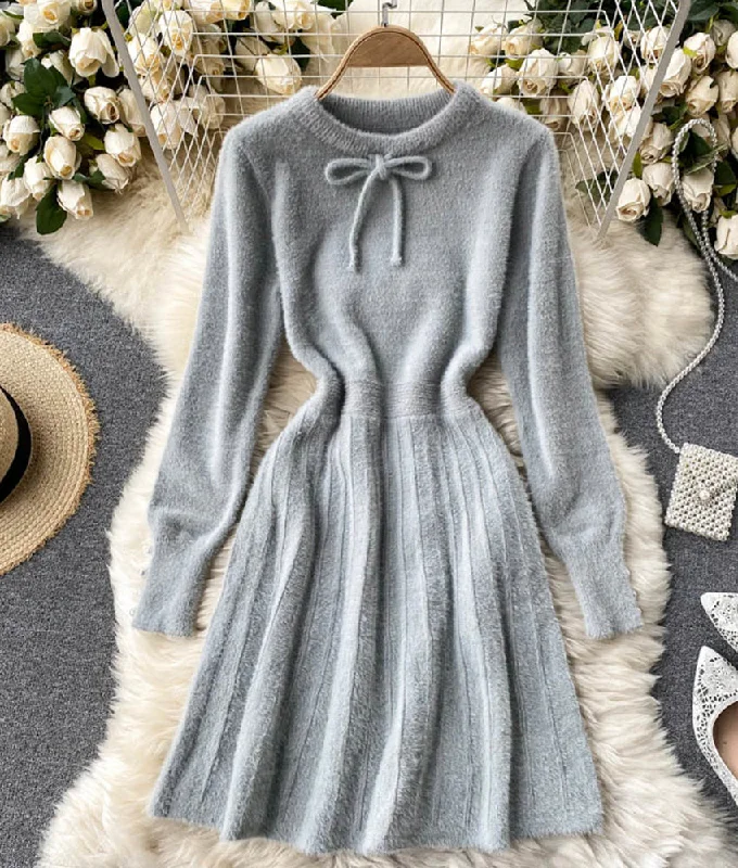 Fuzzy Long Sleeves Mother of the Bride DressSweater A line long sleeve sweater dress  177