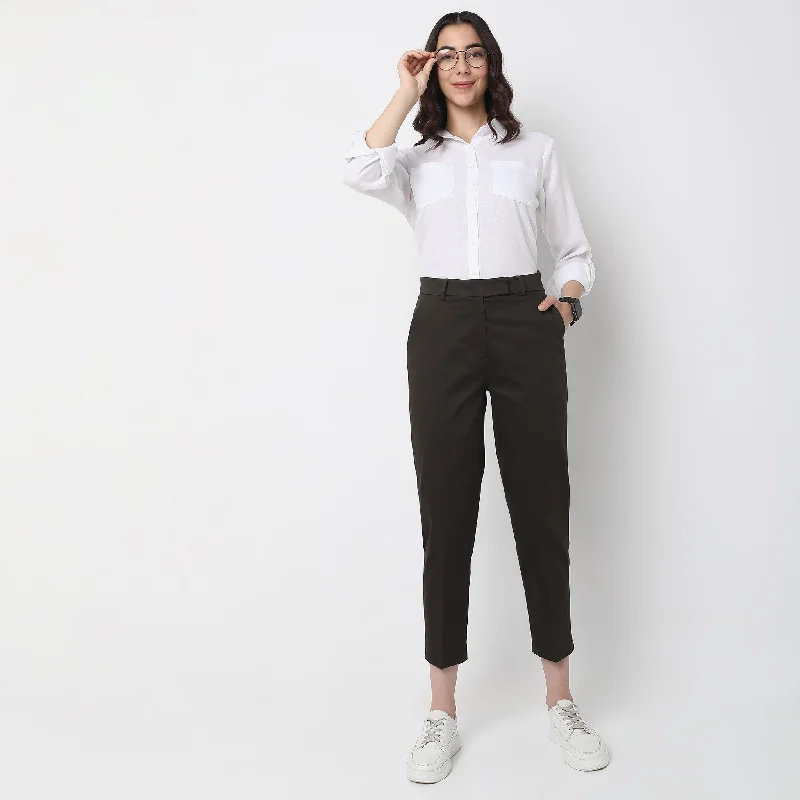 women's high-waisted pantsRegular Fit Solid Mid Rise Trousers