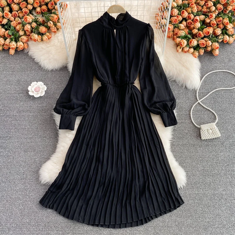 Fuzzy Long Sleeves Wrap DressSlim waist, medium length Pleated Dress, long sleeve  2997